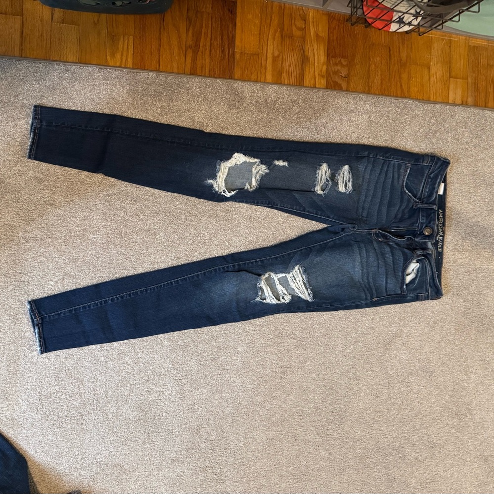 American Eagle Outfitters Blue Skinny Jeans with Distressing